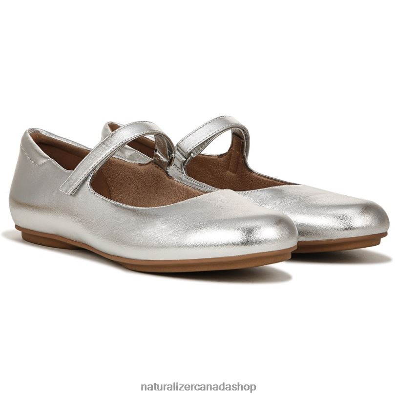 Flats | CA Naturalizer Women Maxwell Mary Jane Flat Silver Leather 8LFNB49